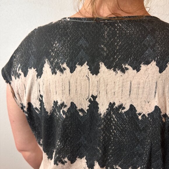 All Saints Crop Top Pink Black Snake Print Boxy Loose Muscle Tank Raw Hem Smal - Picture 5 of 7